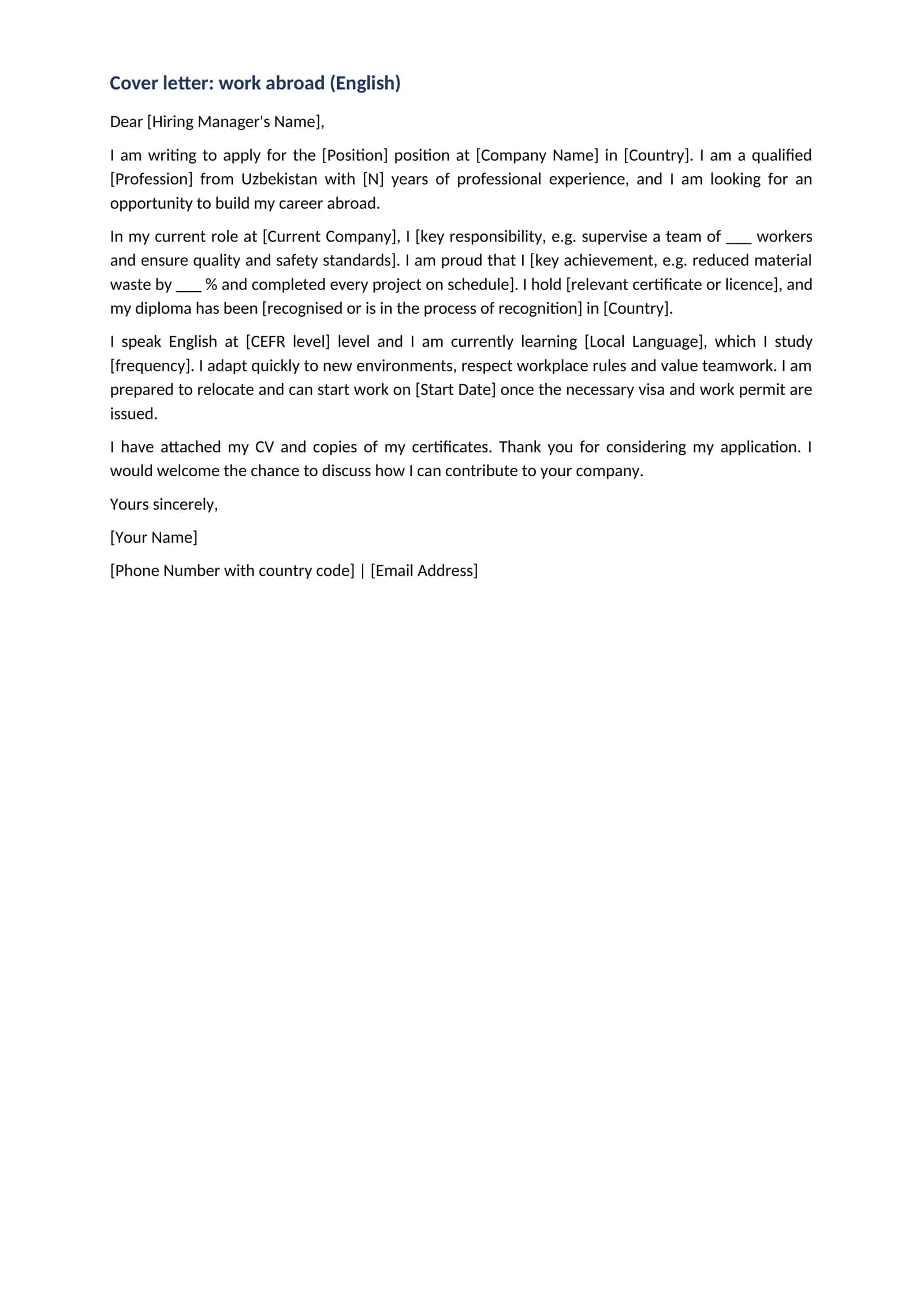 Xat 15 en Cover letter work abroad English
