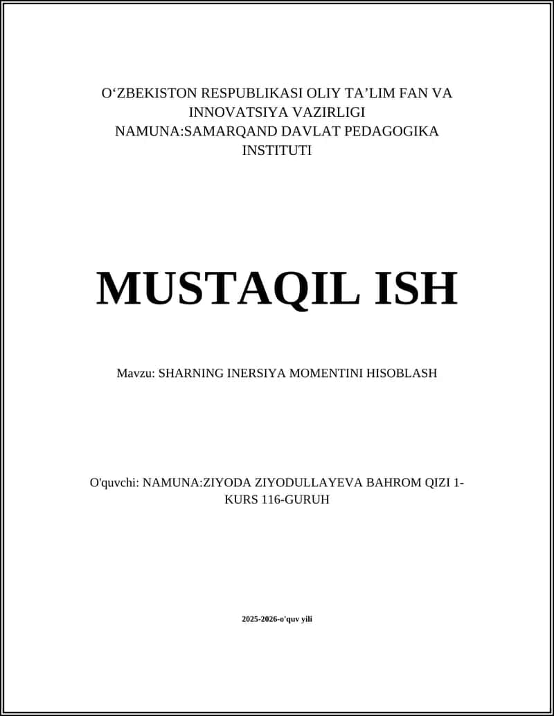 SHARNING INERSIYA MOMENTINI HISOBLASH