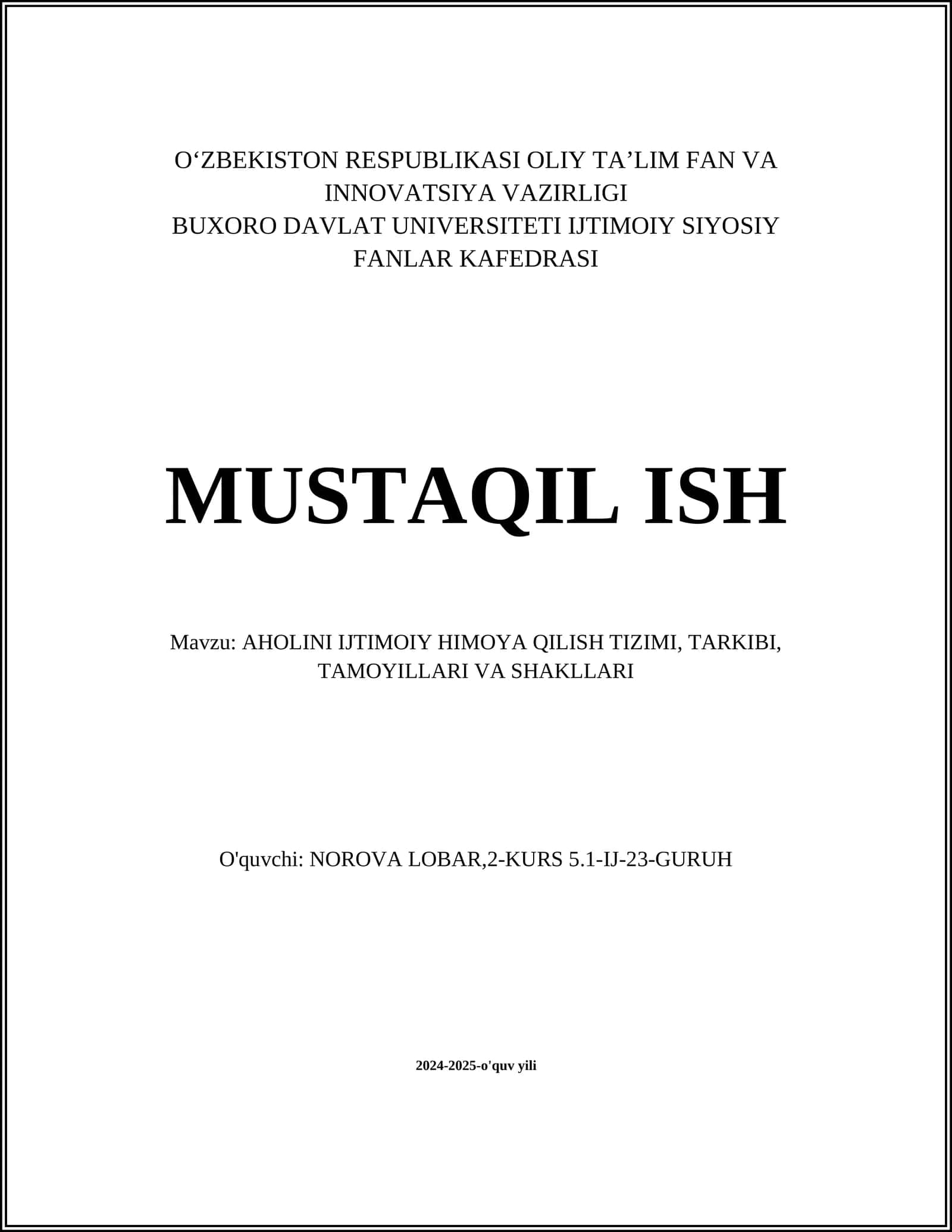 Aholini ijtimoiy himoya qilish tizimi