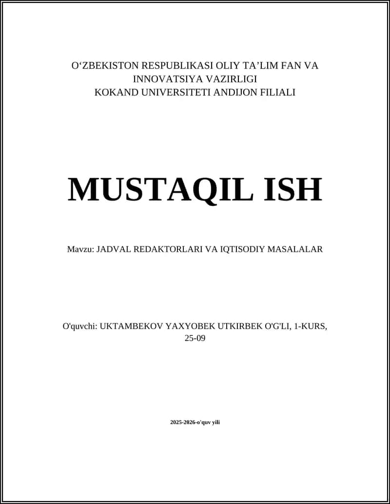 Jadval Redaktorlari va Iqtisodiy Masalalar