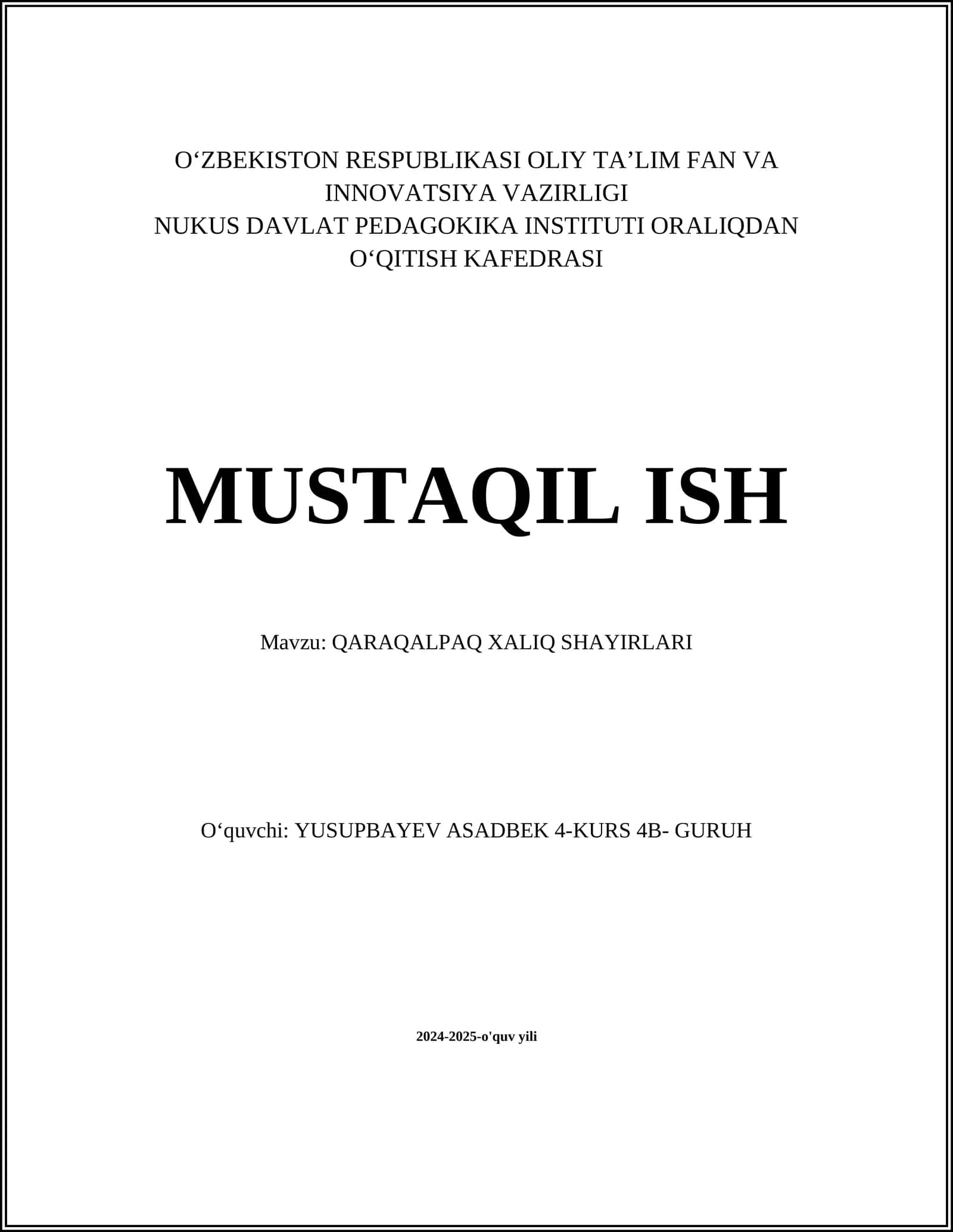 QARAQALPAQ XALIQ SHAYIRLARI
