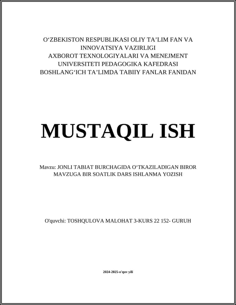 O‘quvchilar uchun tabiatni o‘rgatish