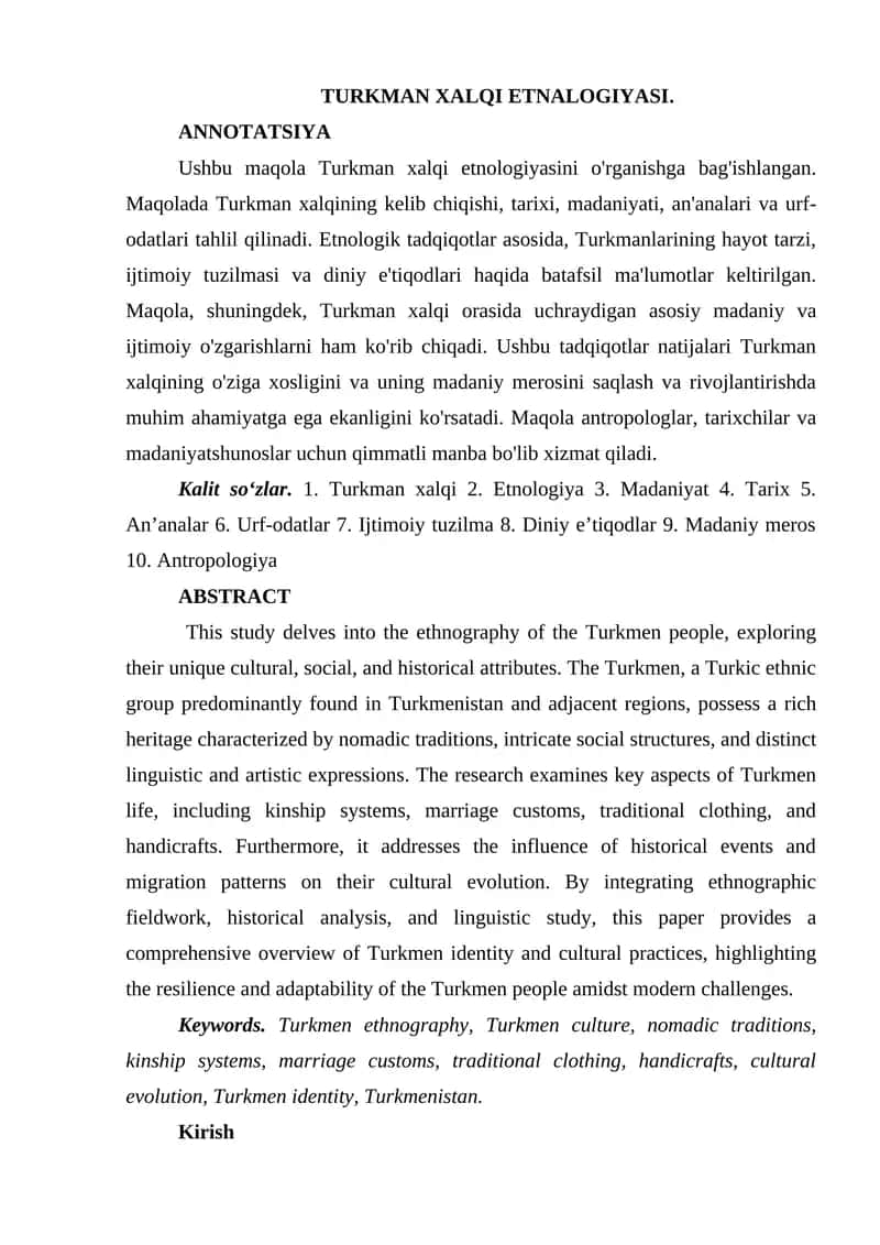 TURKMAN XALQI ETNALOGIYASI