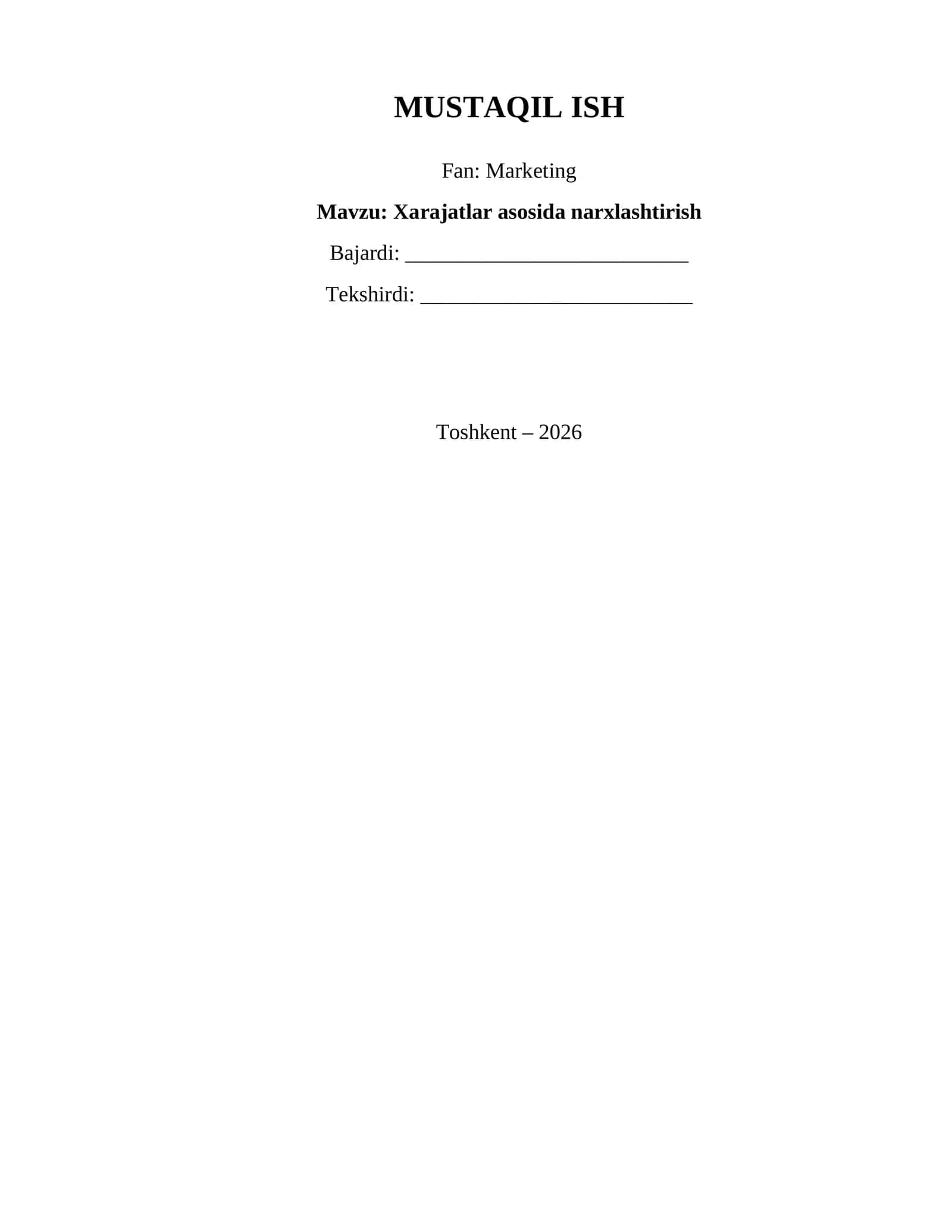 Xarajatlar asosida narxlashtirish