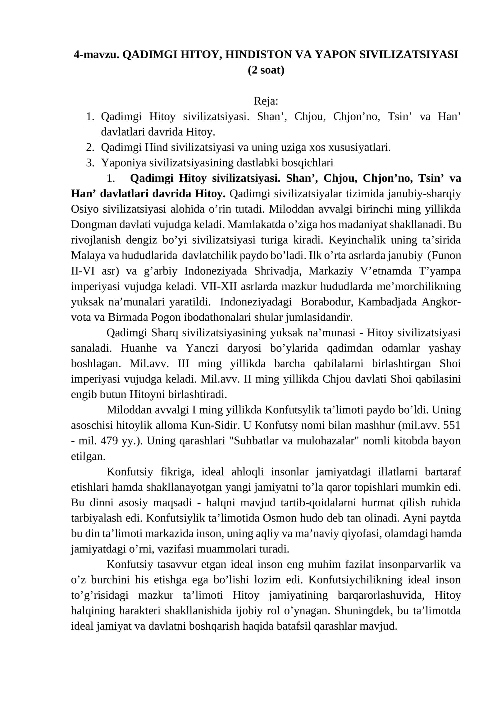 Qadimgi Xitoy, Hindiston va Yaponiya sivilizatsiyalari