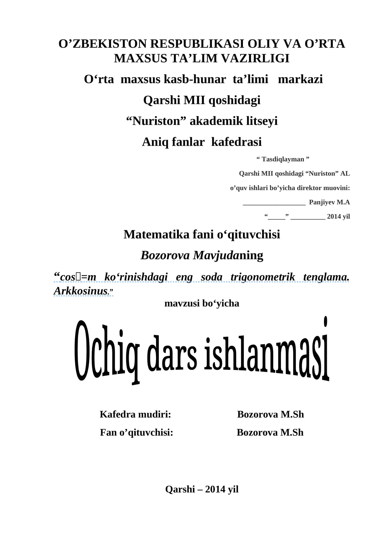 Ochiq dars ishlanmasi