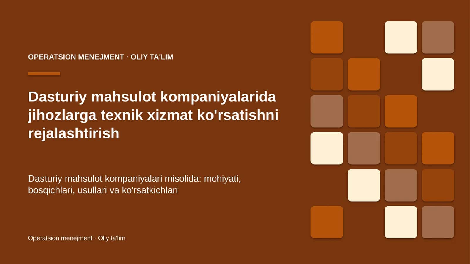 Dasturiy mahsulot kompaniyalarida jihozlarga texnik xizmat ko'rsatishni rejalashtirish