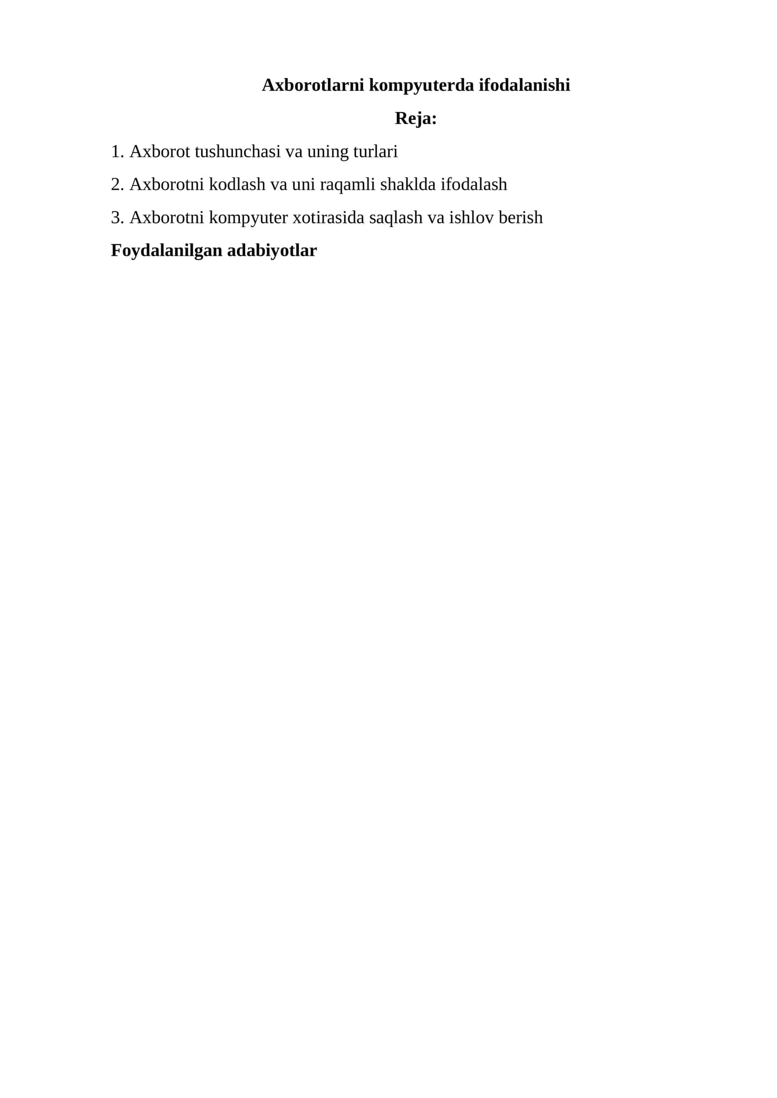 Axborotlarni kompyuterda ifodalanishi
