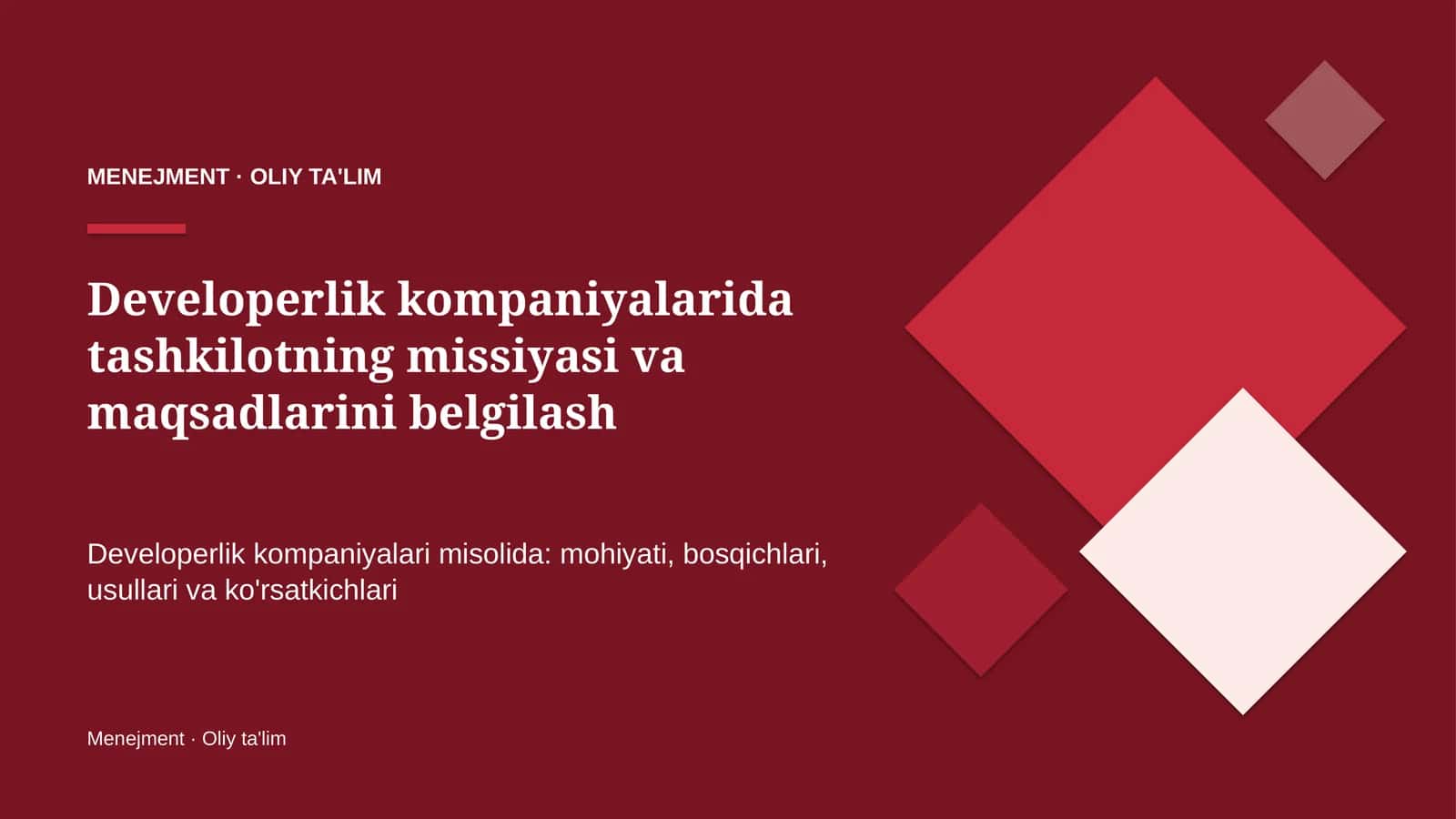 Developerlik kompaniyalarida tashkilotning missiyasi va maqsadlarini belgilash
