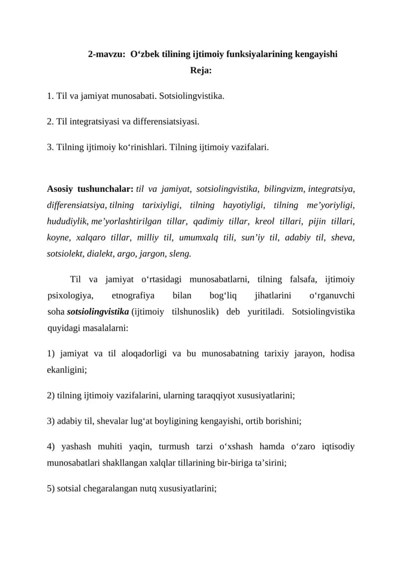 O‘zbek tilining ijtimoiy funksiyalarining kengayishi