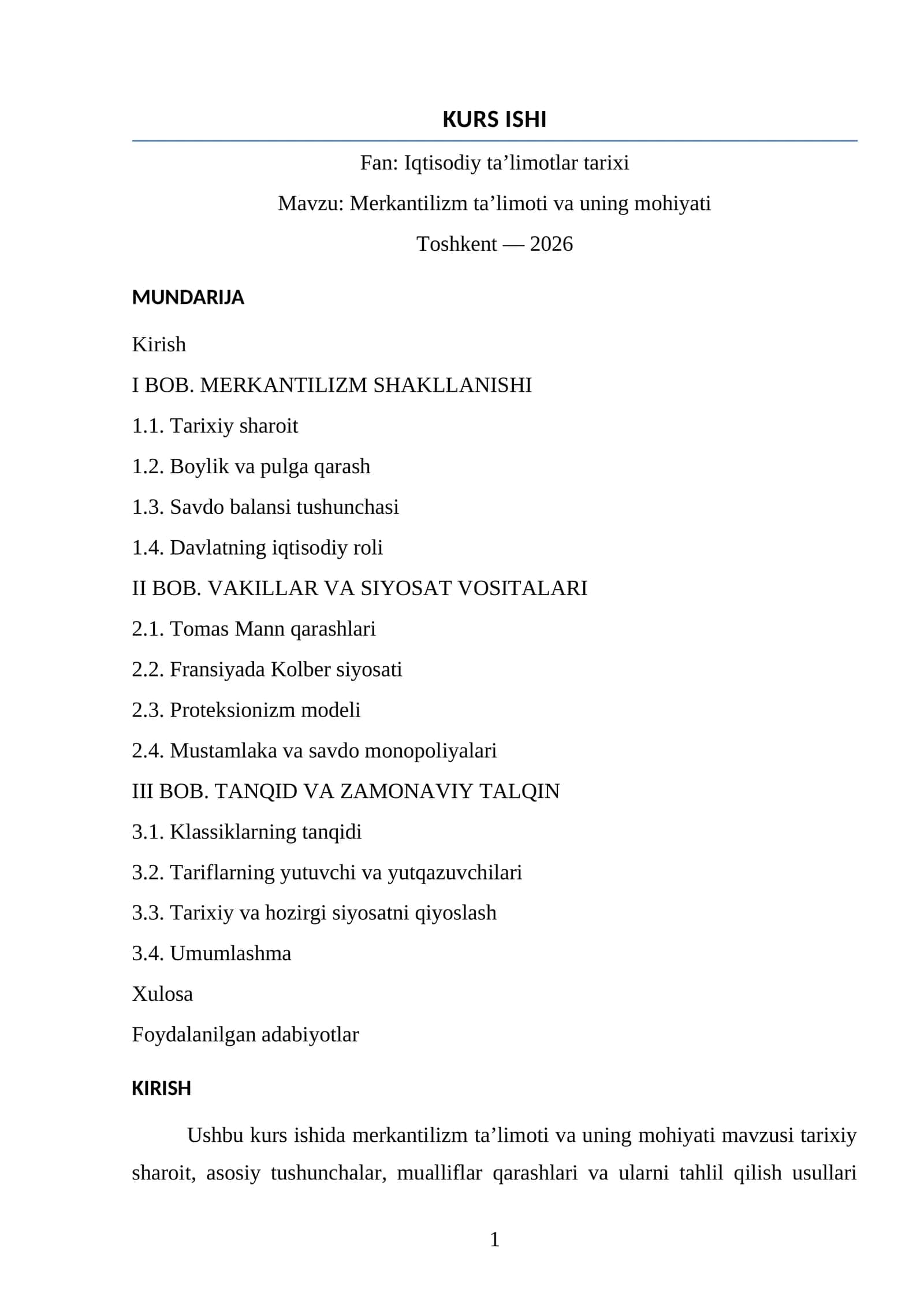Merkantilizm ta’limoti va uning mohiyati