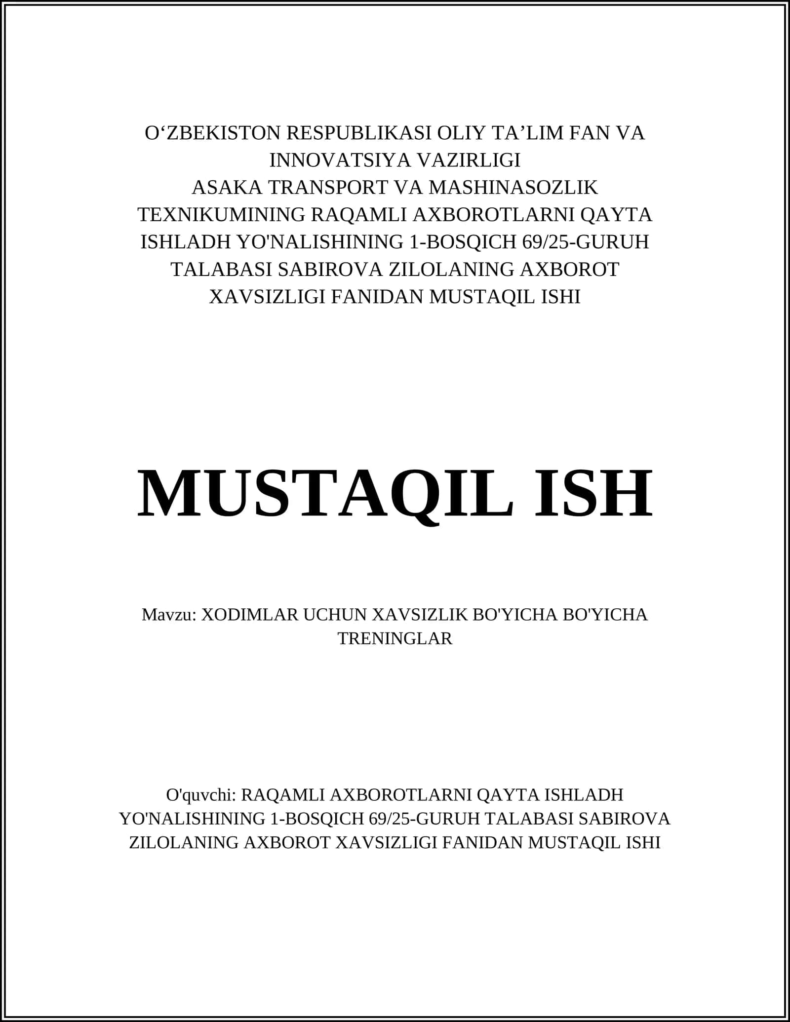Xavfsizlik bo'yicha treninglar