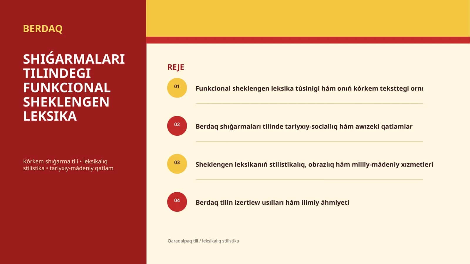 BERDAQ SHIǴARMALARI TILINDEGI FUNKCIONAL SHEKLENGEN LEKSIKA