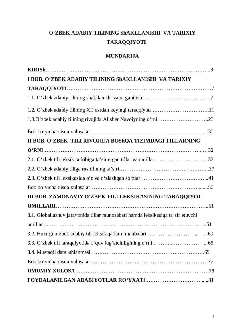 O‘ZBEK ADABIY TILINING ShAKLLANISHI VA TARIXIY TARAQQIYOTI