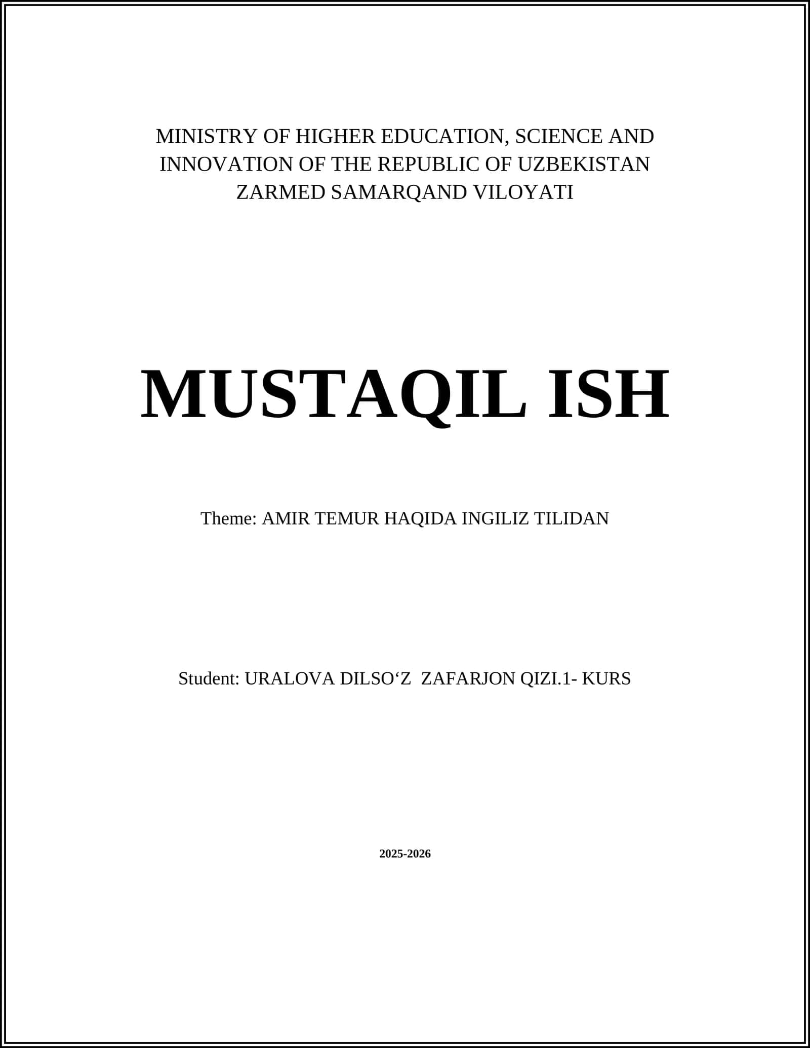 AMIR TEMUR HAQIDA INGILIZ TILIDAN