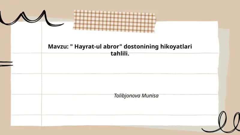 Hayrat-ul abror dostonining hikoyatlari