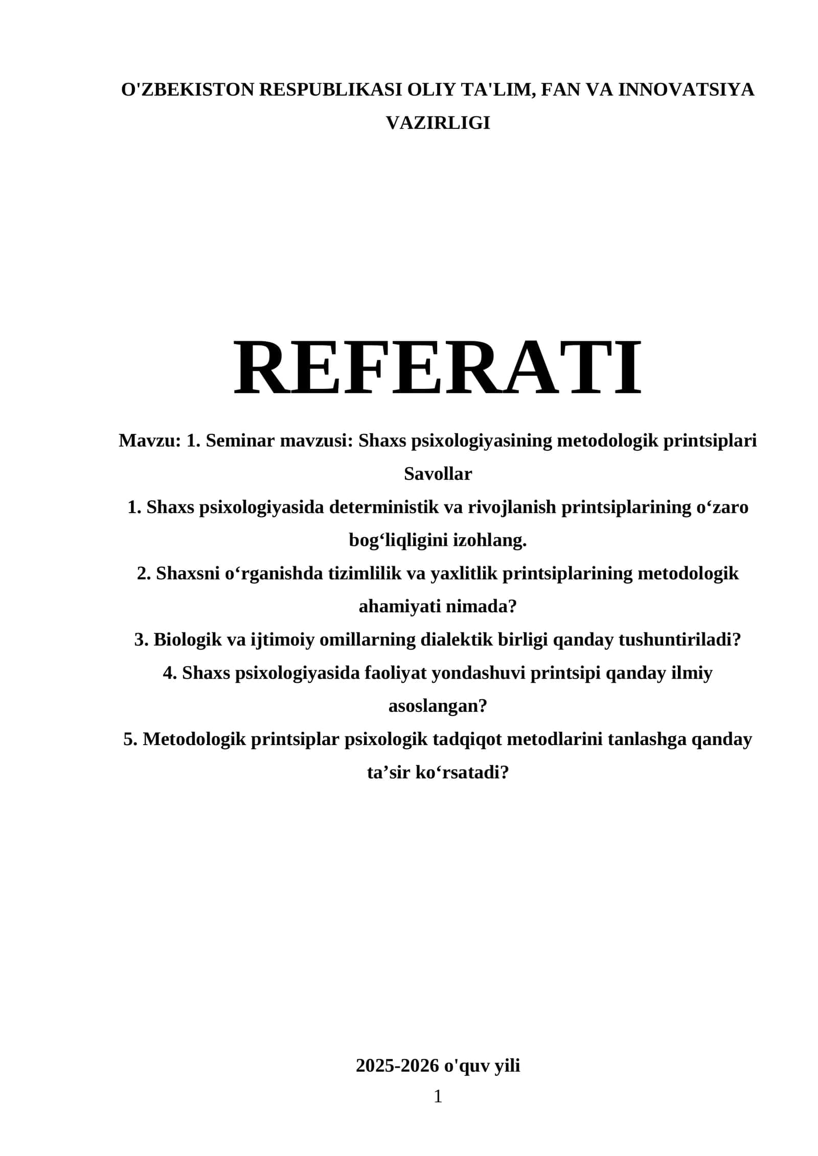 Shaxs psixologiyasining metodologik printsiplari