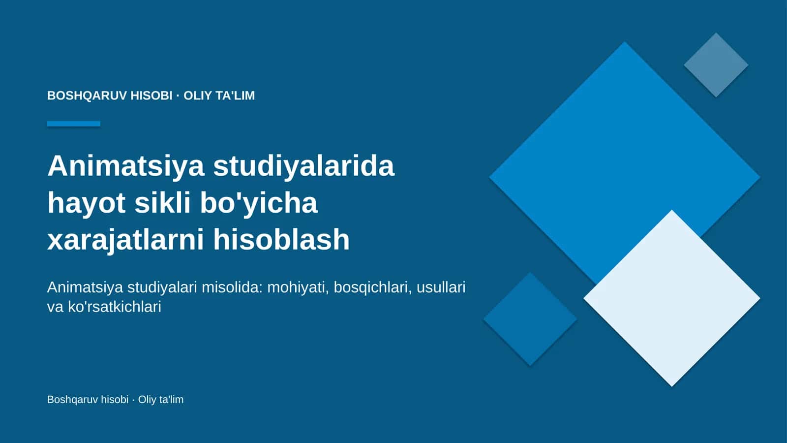 Animatsiya studiyalarida hayot sikli bo'yicha xarajatlarni hisoblash