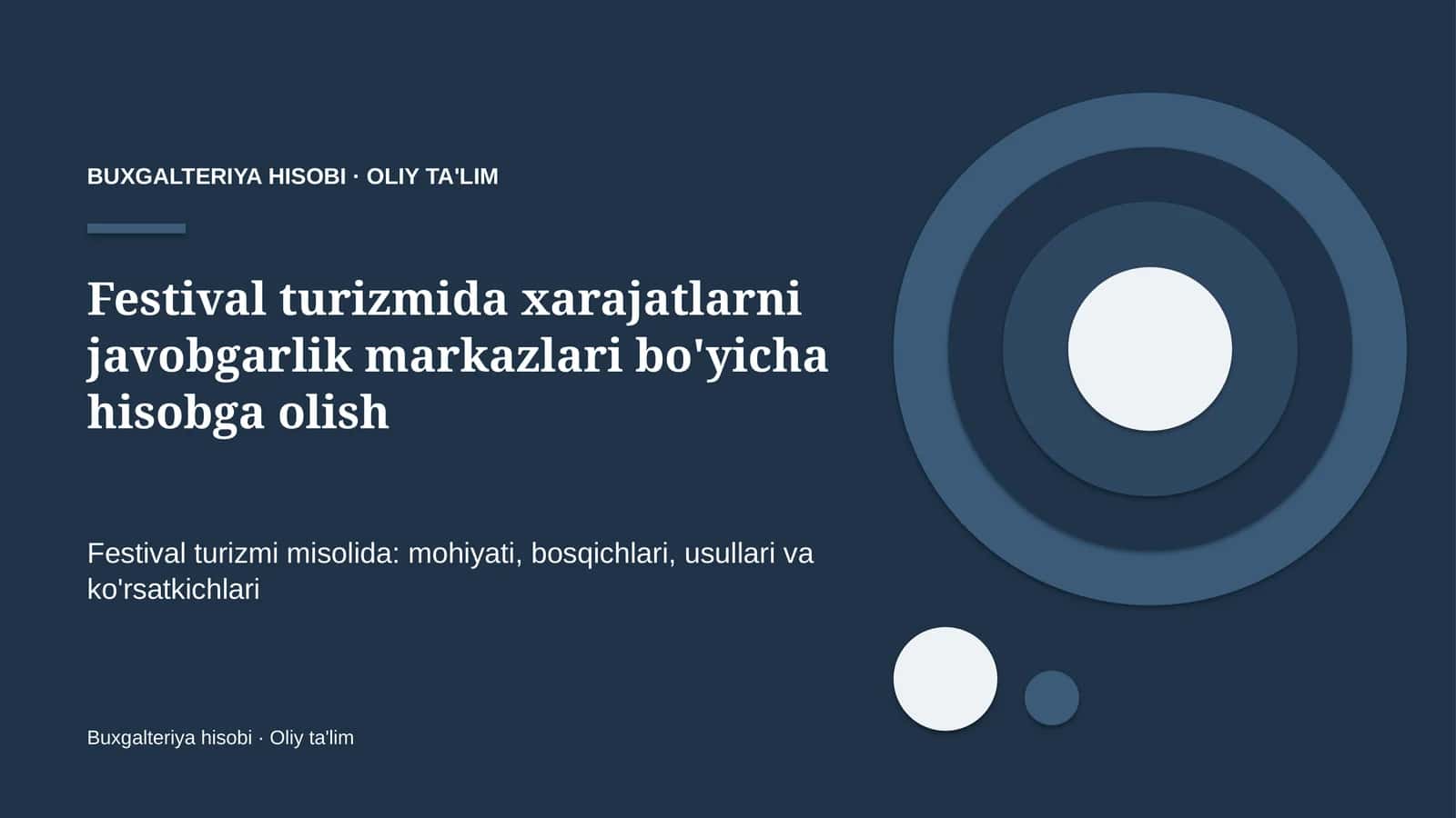 Festival turizmida xarajatlarni javobgarlik markazlari bo'yicha hisobga olish