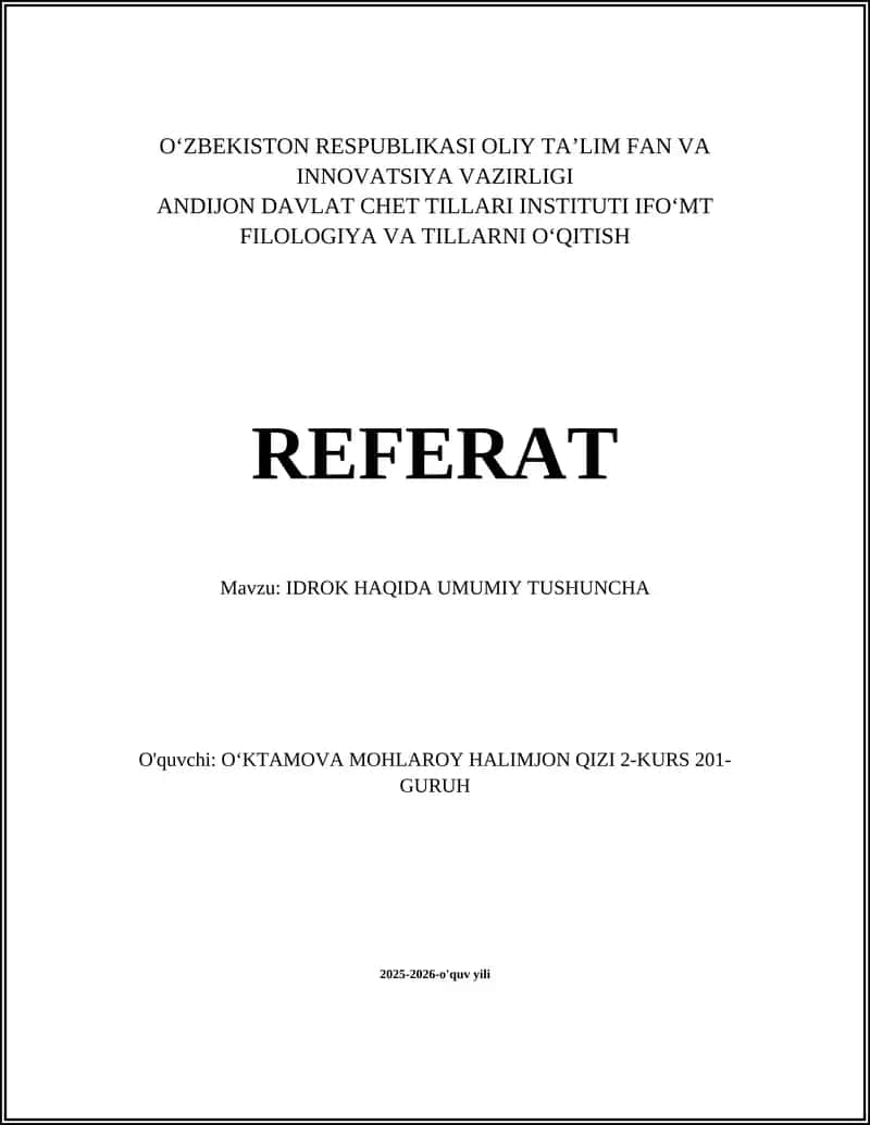 IDROK HAQIDA UMUMIY TUSHUNCHA