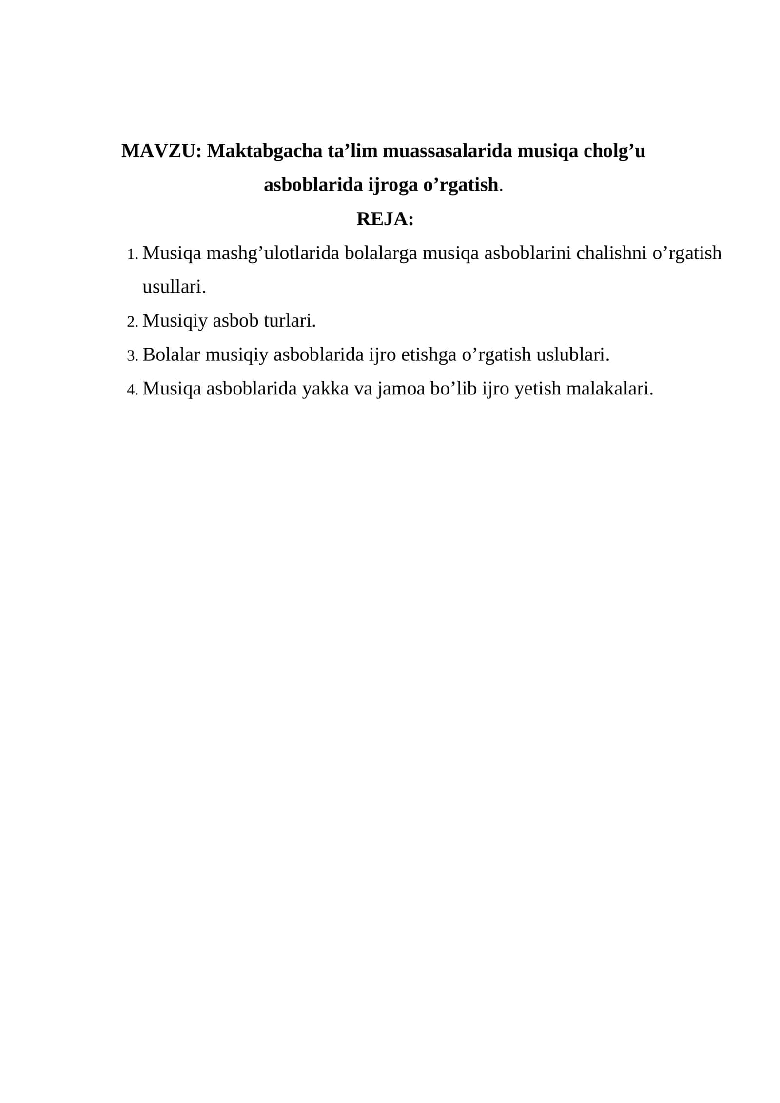 Maktabgacha ta’lim muassasalarida musiqa cholg’u asboblarida ijroga o’rgatish
