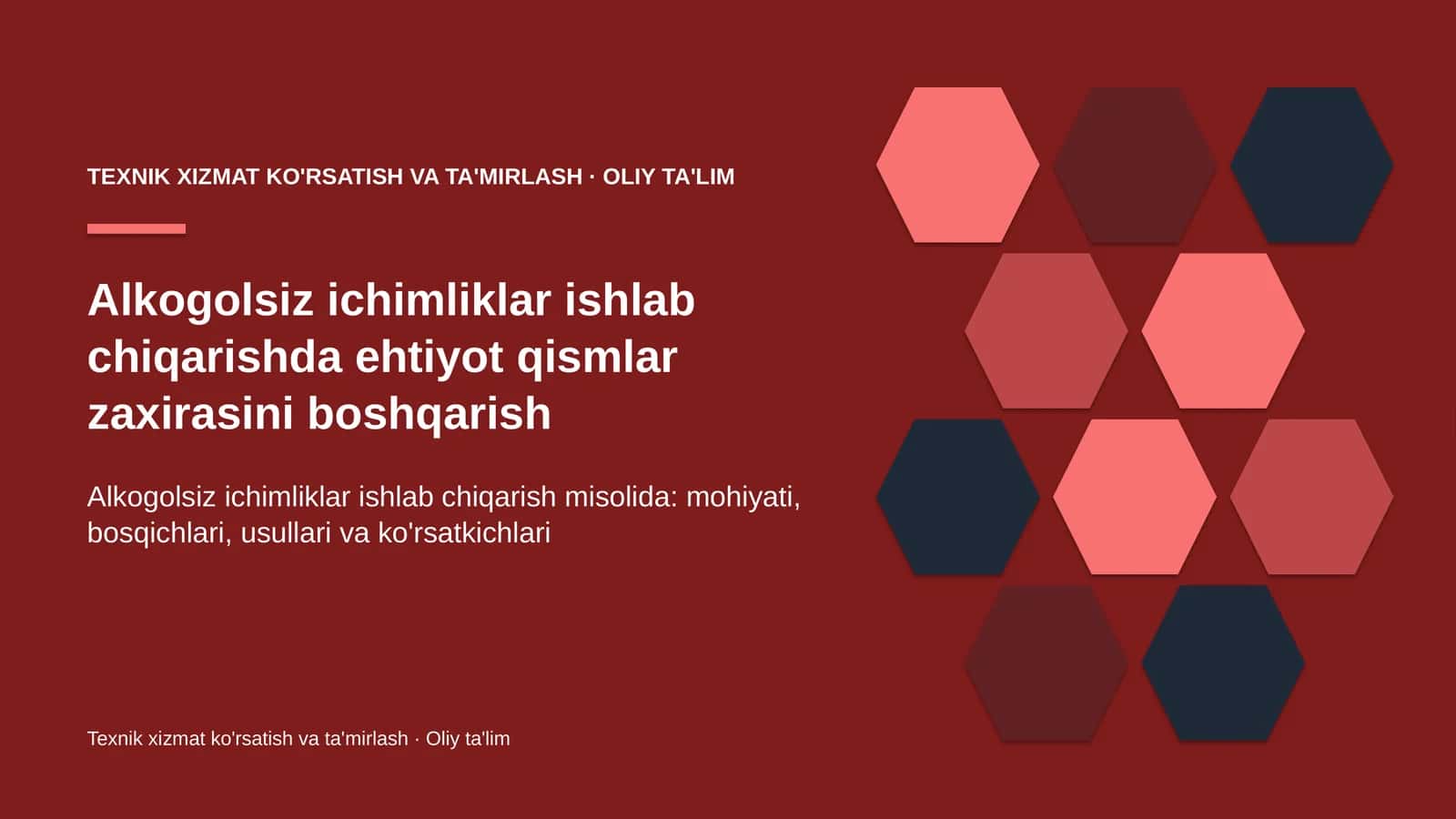 Alkogolsiz ichimliklar ishlab chiqarishda ehtiyot qismlar zaxirasini boshqarish