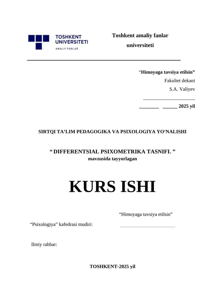 DIFFERENTSIAL PSIXOMETRIKANING NAZARIY ASOSLARI