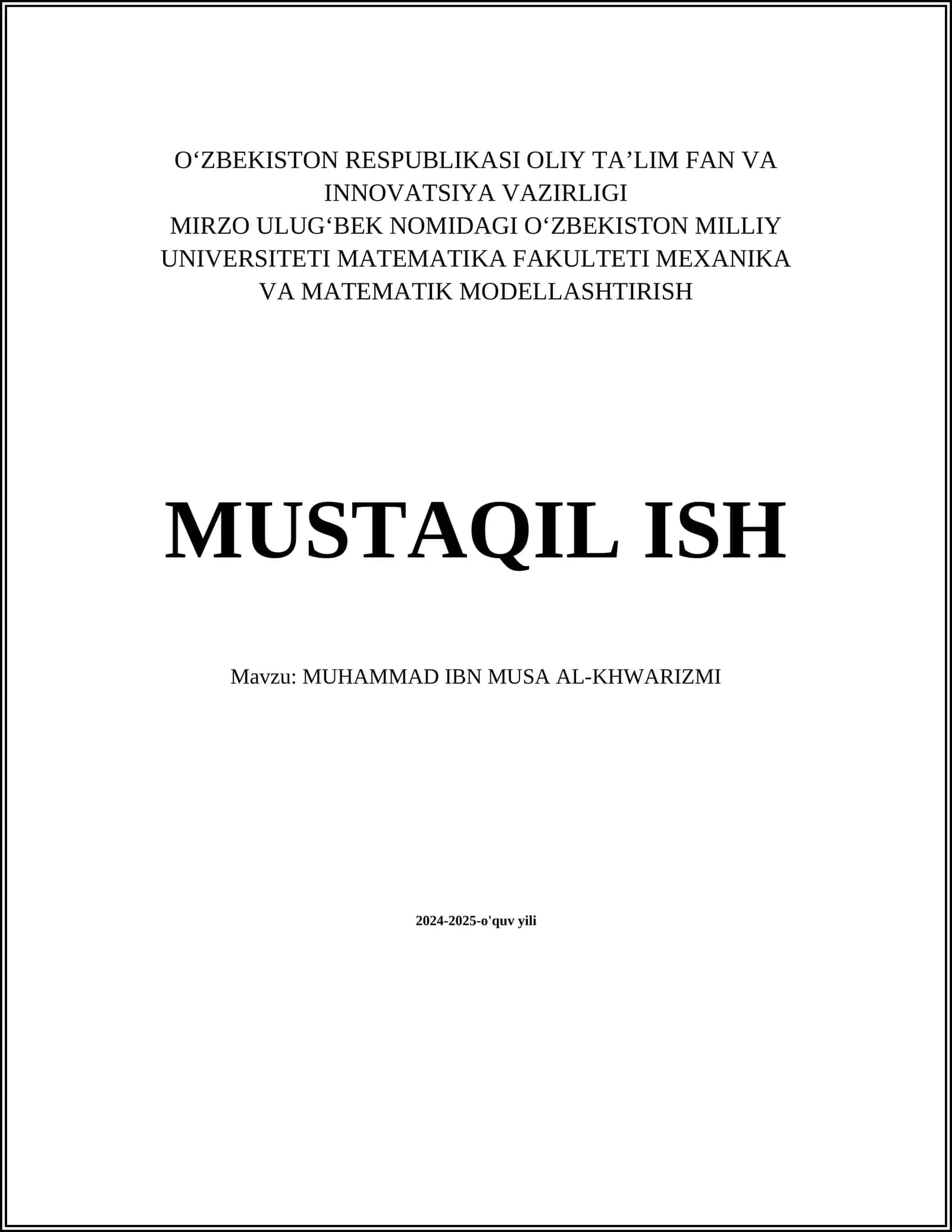 MUHAMMAD IBN MUSA AL-KHWARIZMI