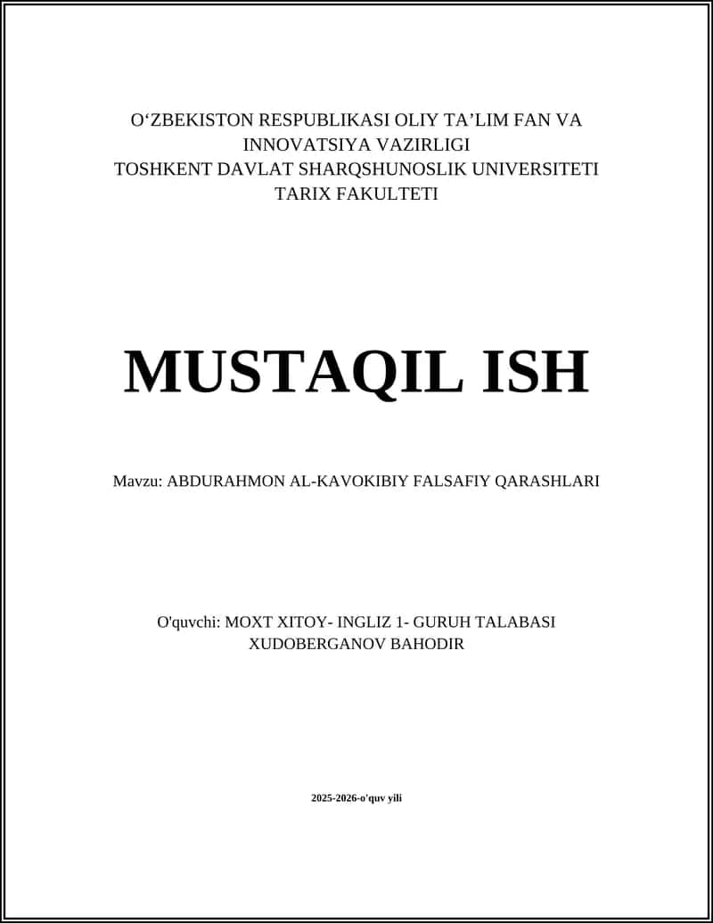 Abdurahmon Al-Kavokibiy Falsafiy Qarashlari