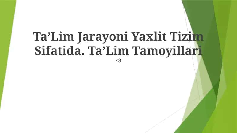 TaʼLim Jarayoni Yaxlit Tizim Sifatida. TaʼLim Tamoyillari