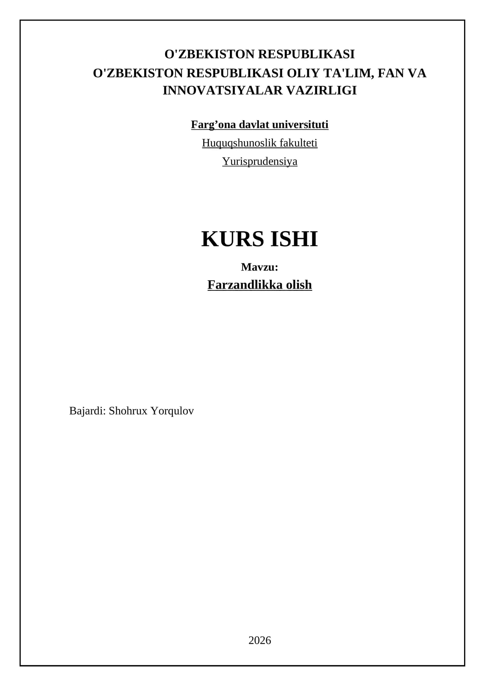 Farzandlikka olish KURS ISHI