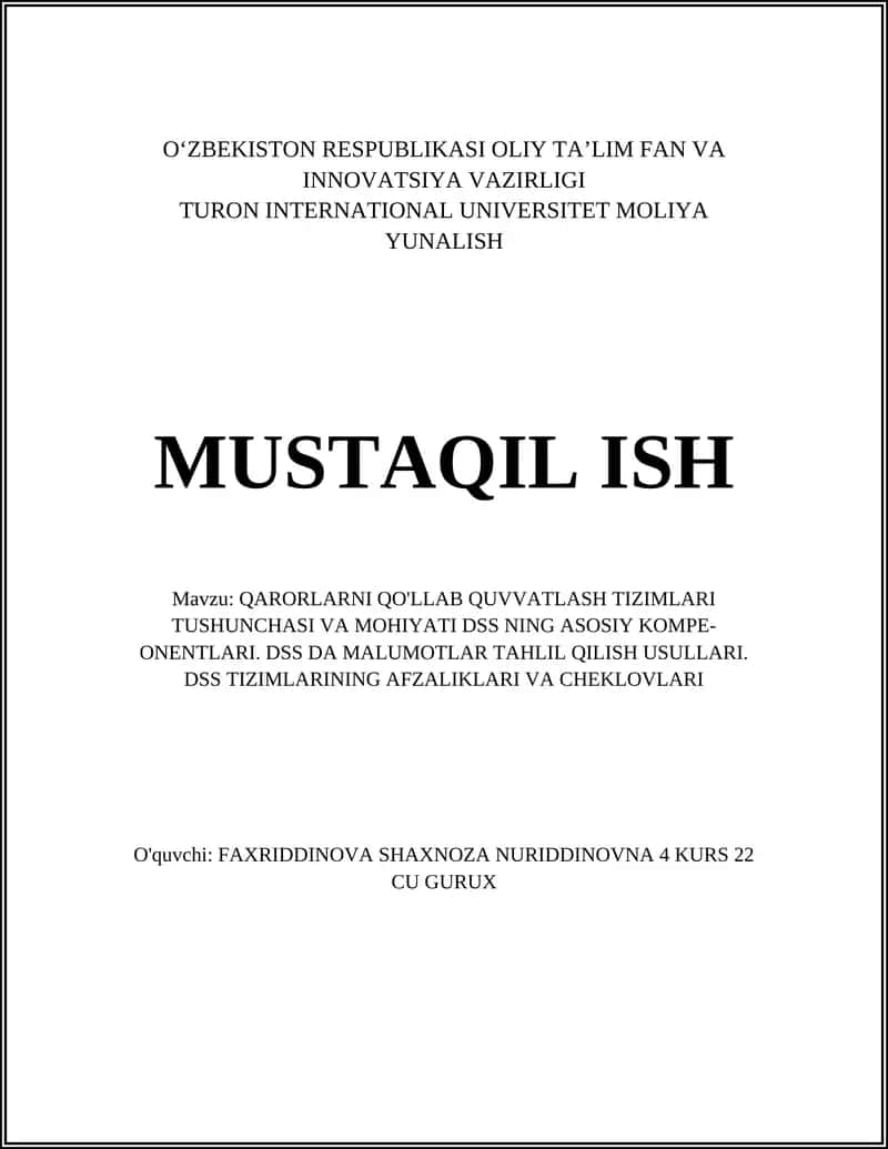 Qarorlarni Qo'llabquvvatlash Tizimlari