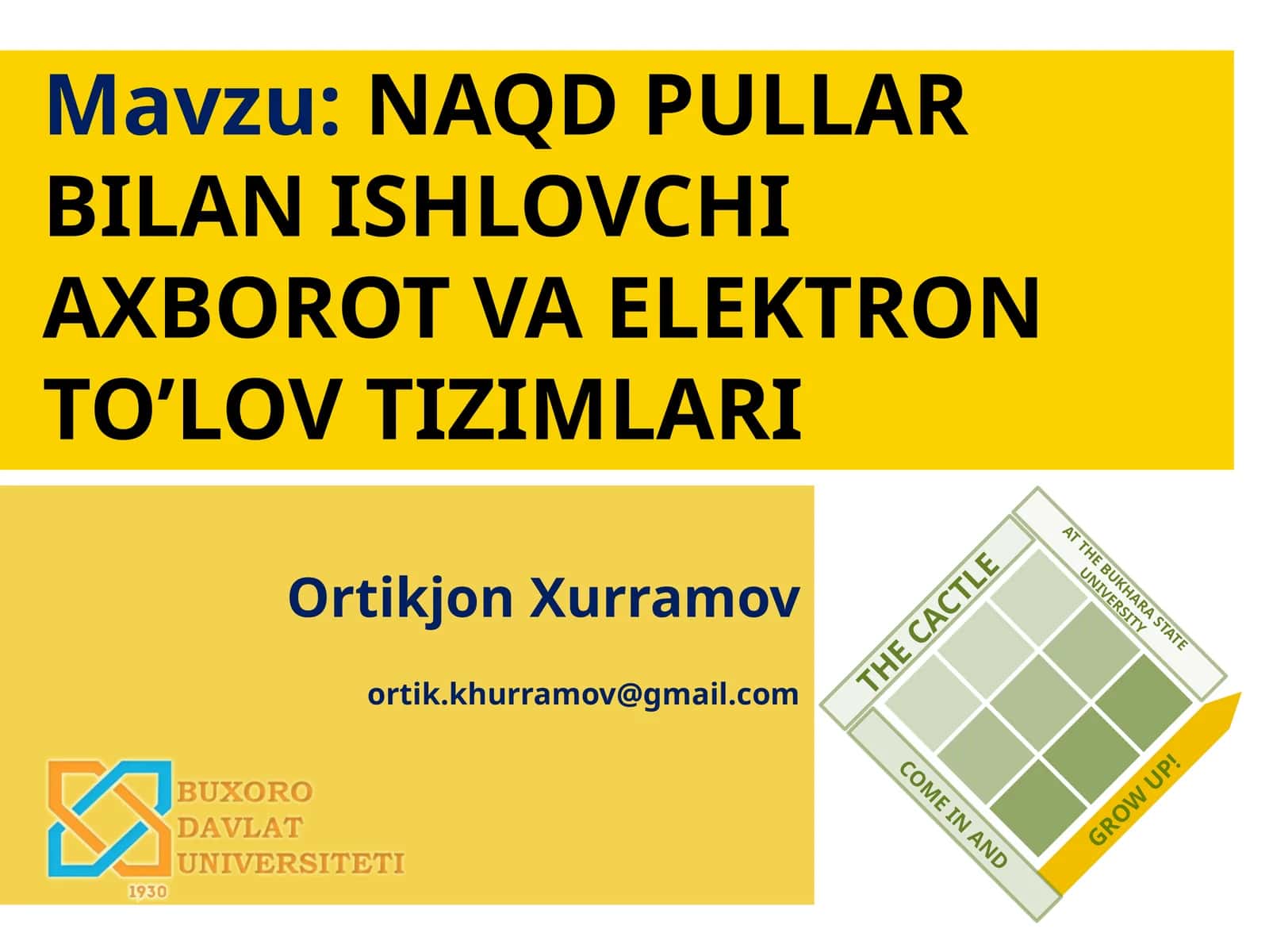 NAQD PULLAR BILAN ISHLOVCHI AXBOROTVAELEKTRON TO’LOV TIZIMLARI
