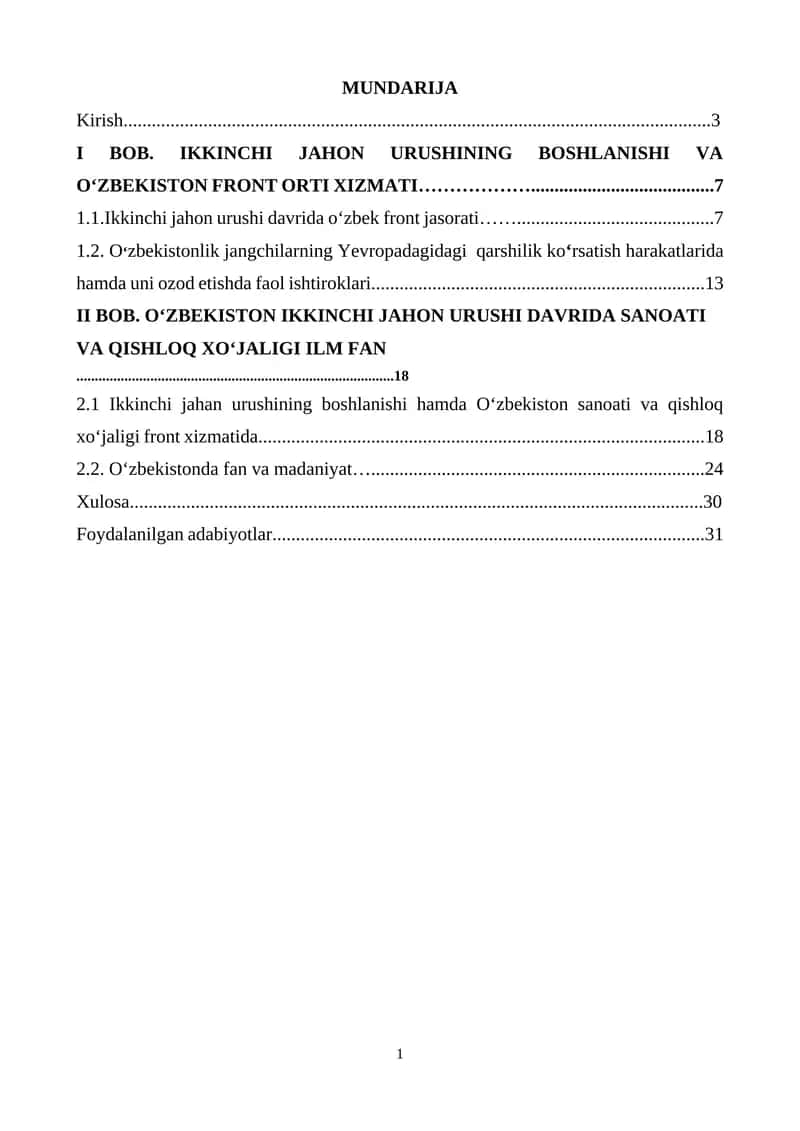 Oʻzbekiston ikkinchi jahon urushidagi sanoat va qishloq xoʻjaligi