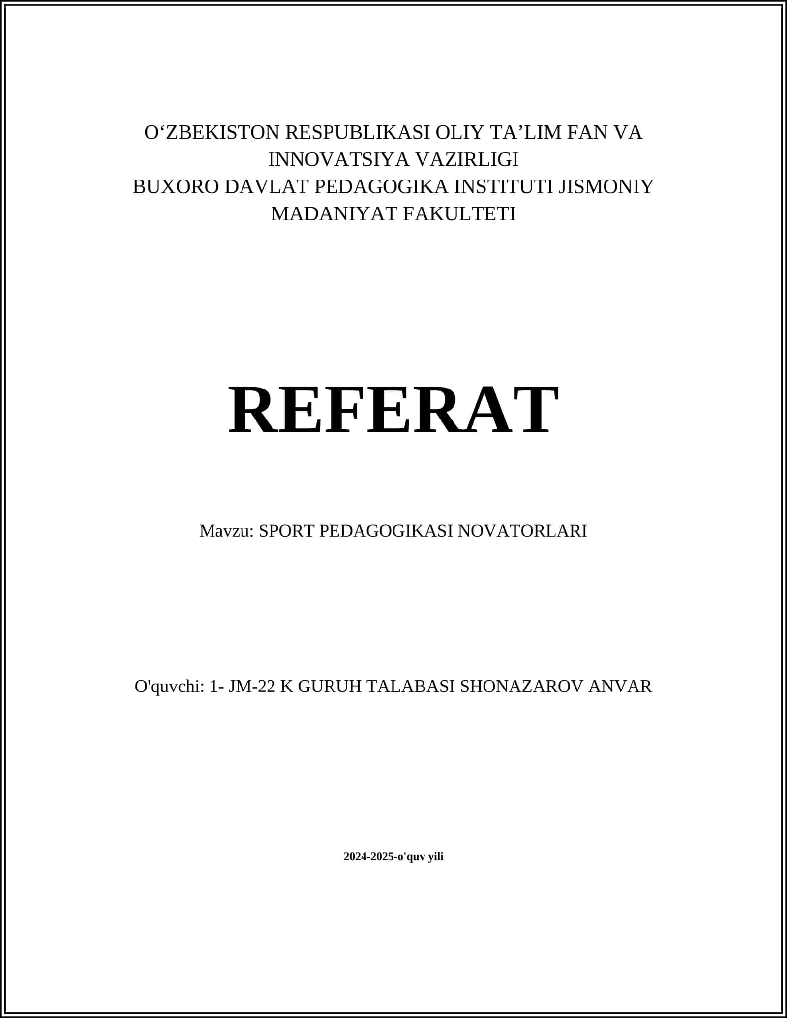 SPORT PEDAGOGIKASI NOVATORLARI