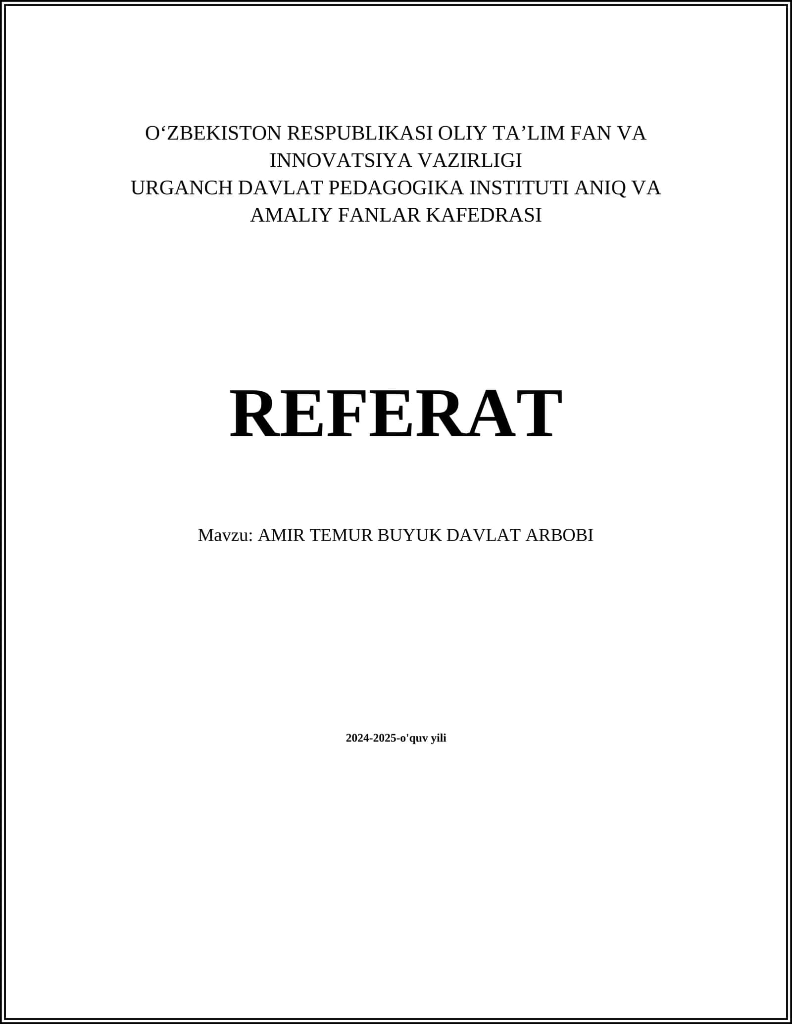 AMIR TEMUR BUYUK DAVLAT ARBOBI