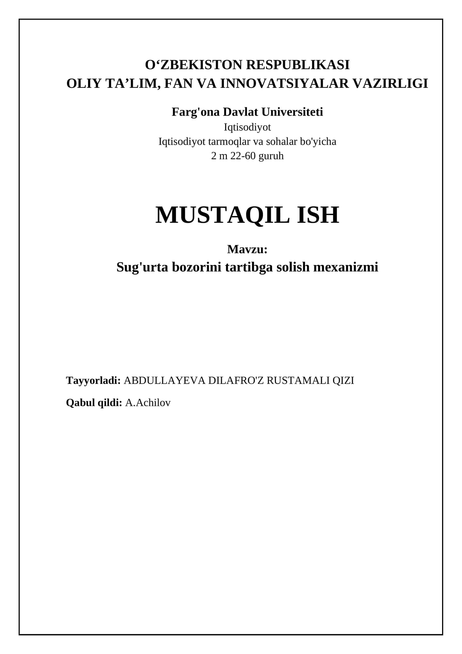 Sug'urta bozorini tartibga solish: Maqsadlar, usullar va organlar