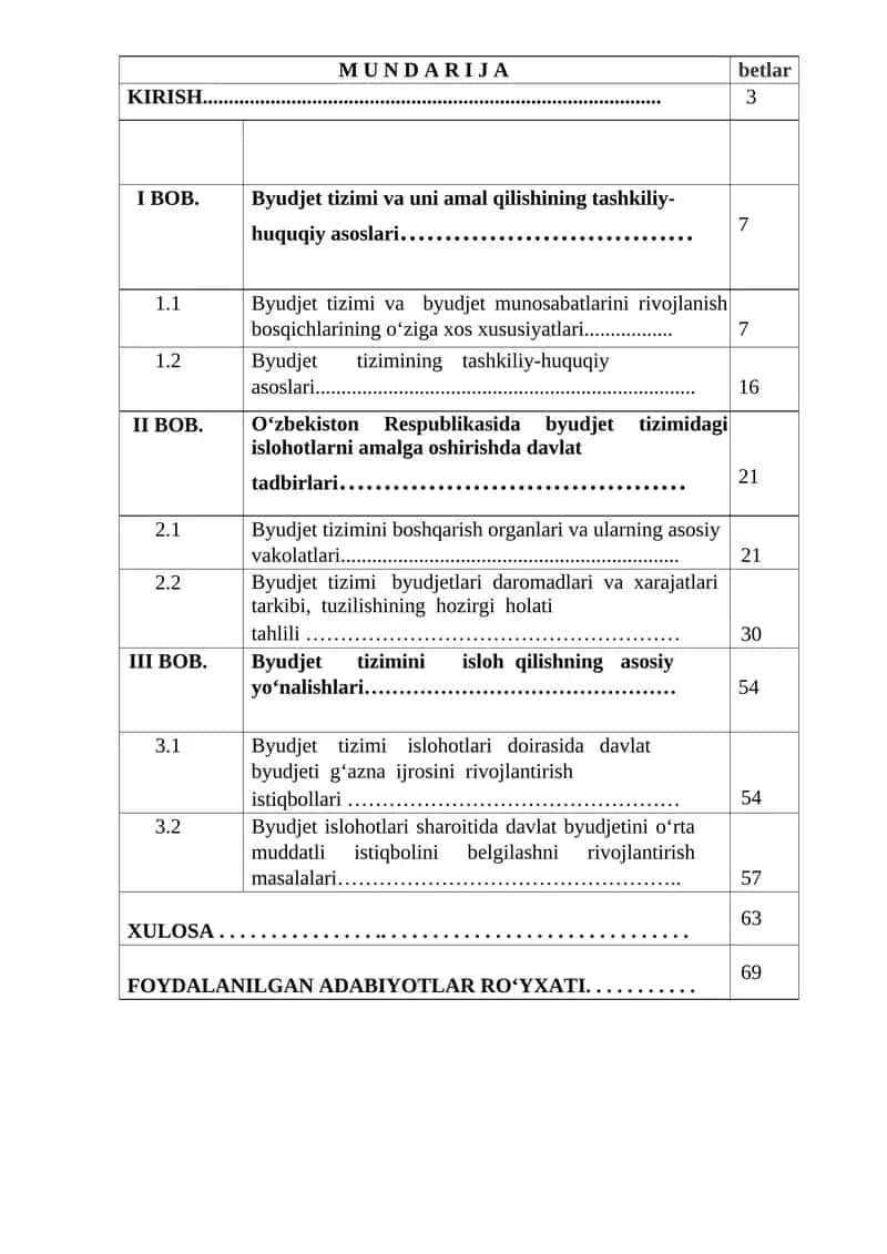 iqtisodiyotni modernizatsiyalash sharoitida byudjet tizimi  byudjetlarining isloh qilishning asosiy yo‘nalishlari orqali byudjet qonunchiligini mustahkamlash