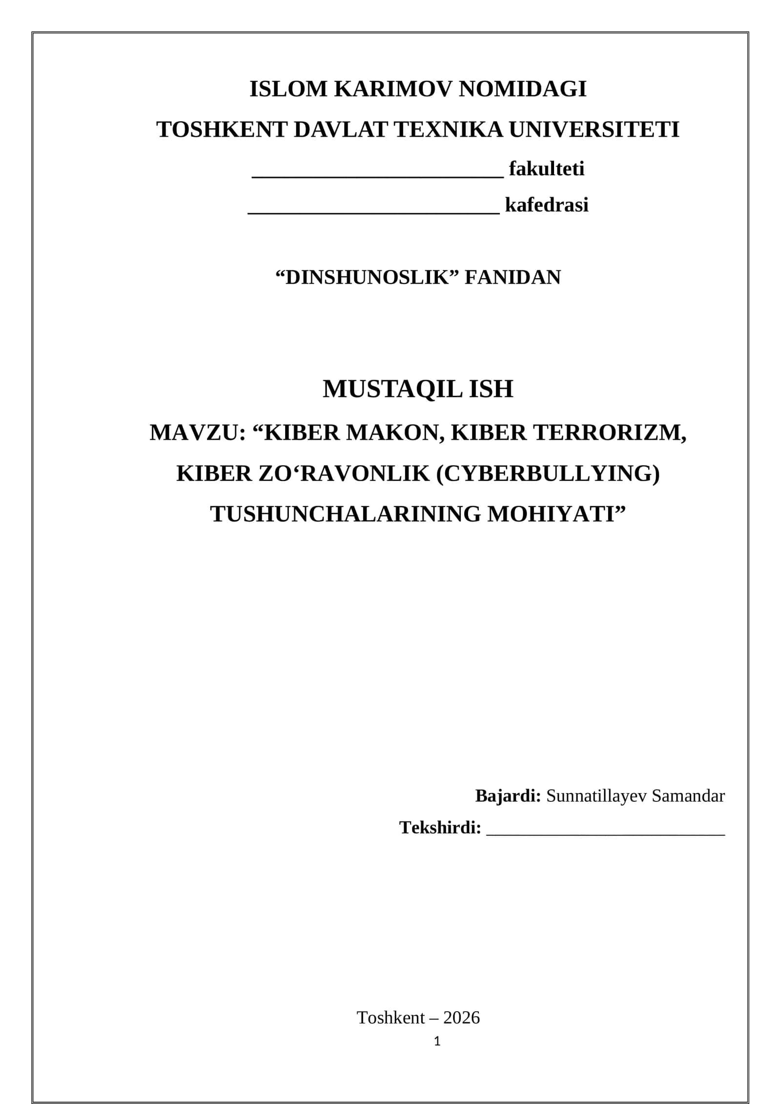 Kiber makon, Kiber terrorizm, Kiber zo‘ravonlik tushunchalarining mohiyati