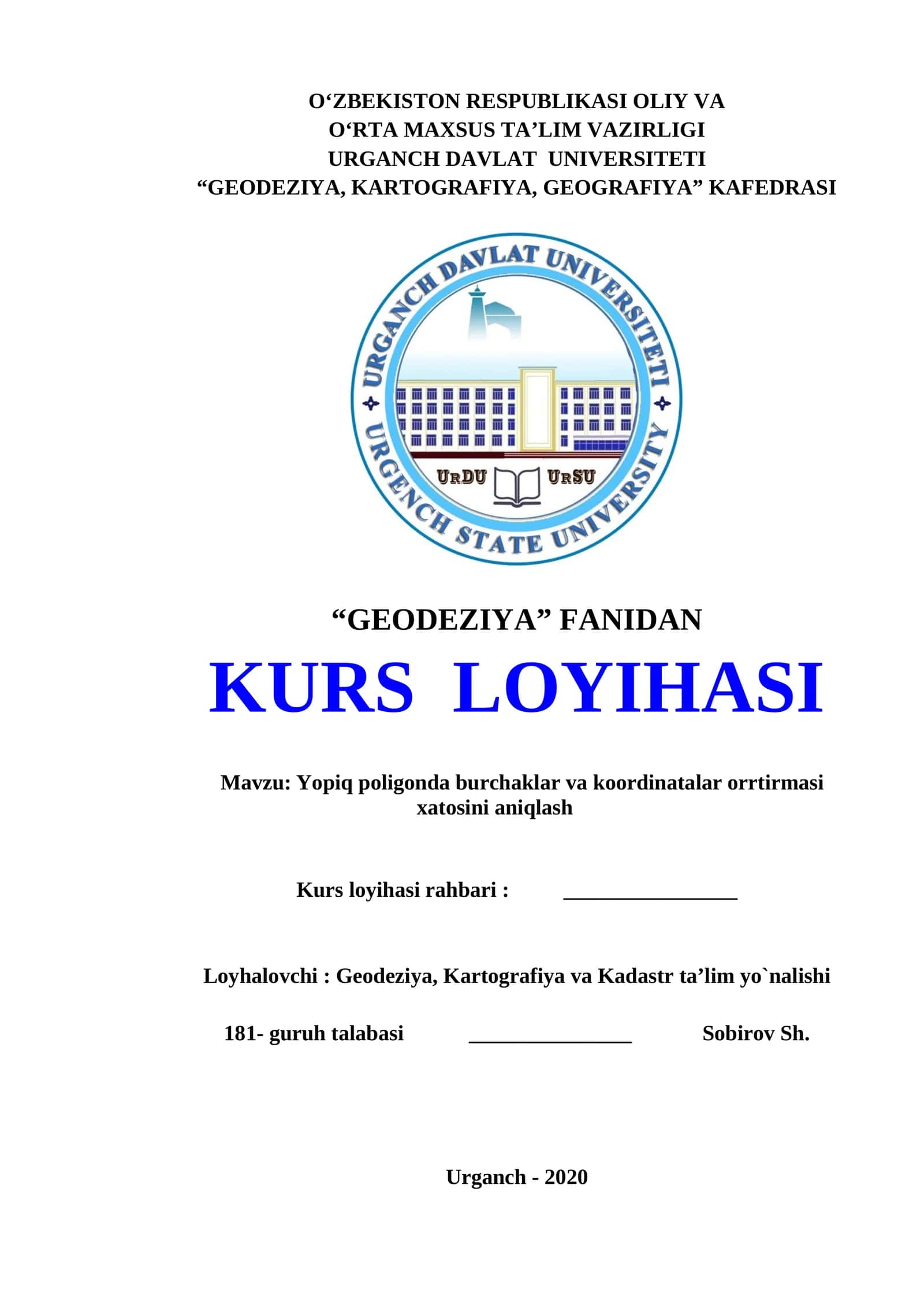 Yopiq poligonda burchaklar va koordinatalar orrtirmasi xatosini aniqlash