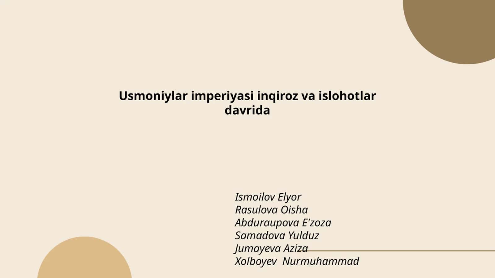 Usmoniylar imperiyasi inqiroz va islohotlar davrida