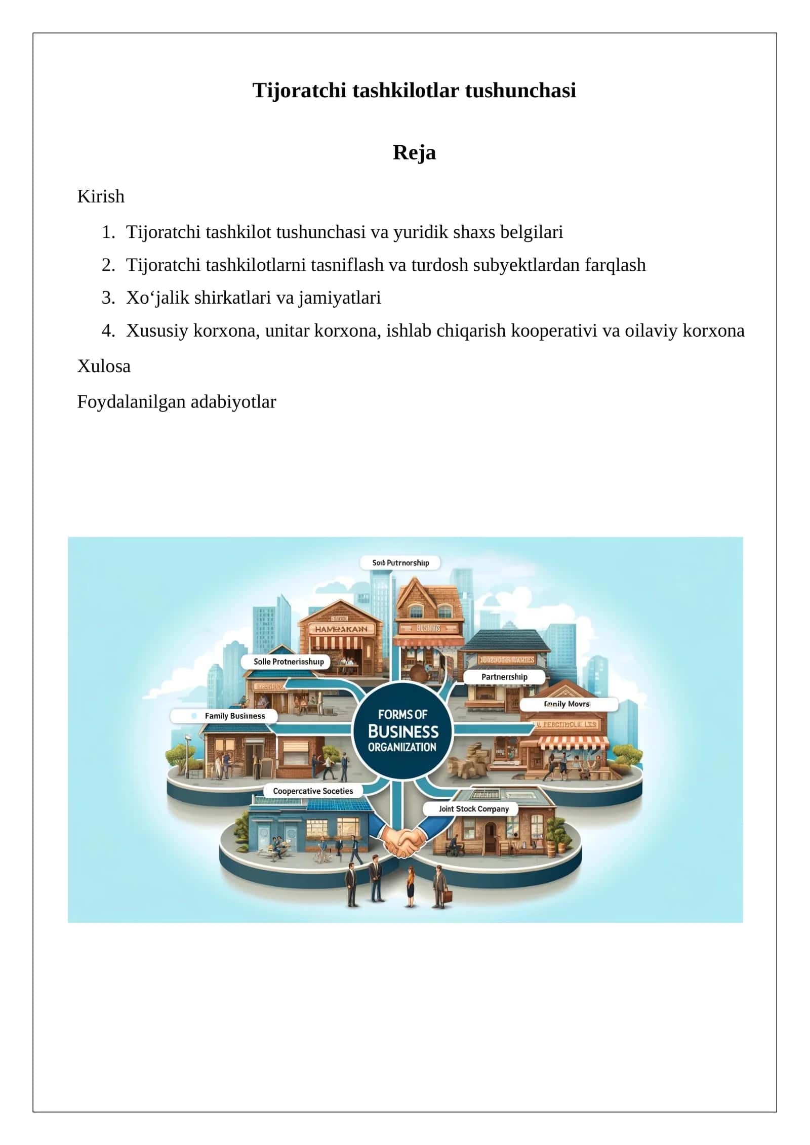 Tijoratchi tashkilotlar tushunchasi