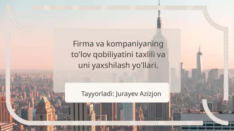 To'lov Qobiliyatining Asosiy Ko'rsatkichlari