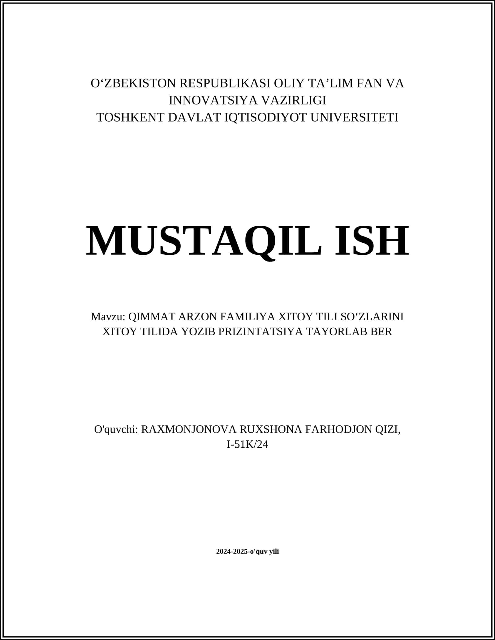 QIMMAT ARZON FAMILIYA XITOY TILI SOʻZLARINI XITOY TILIDA YOZIB PRIZINTATSIYA TAYORLAB BER