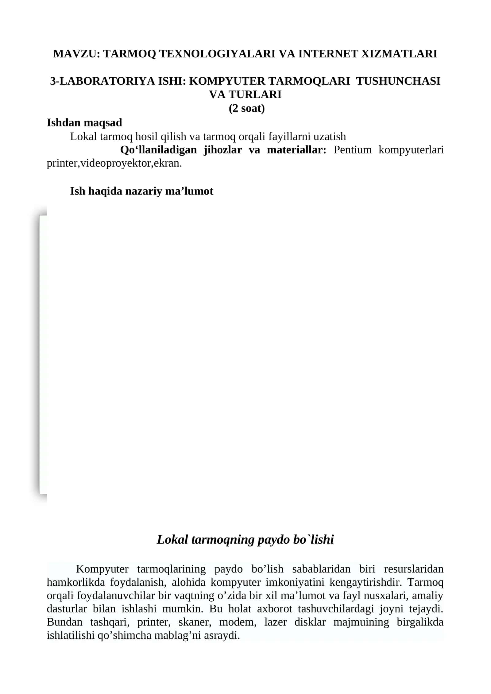 TARMOQ TEXNOLOGIYALARI VA INTERNET XIZMATLARI