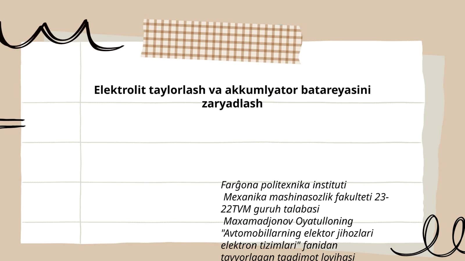 Elektrolit taylorlash va akkumlyator batareyasini zaryadlash