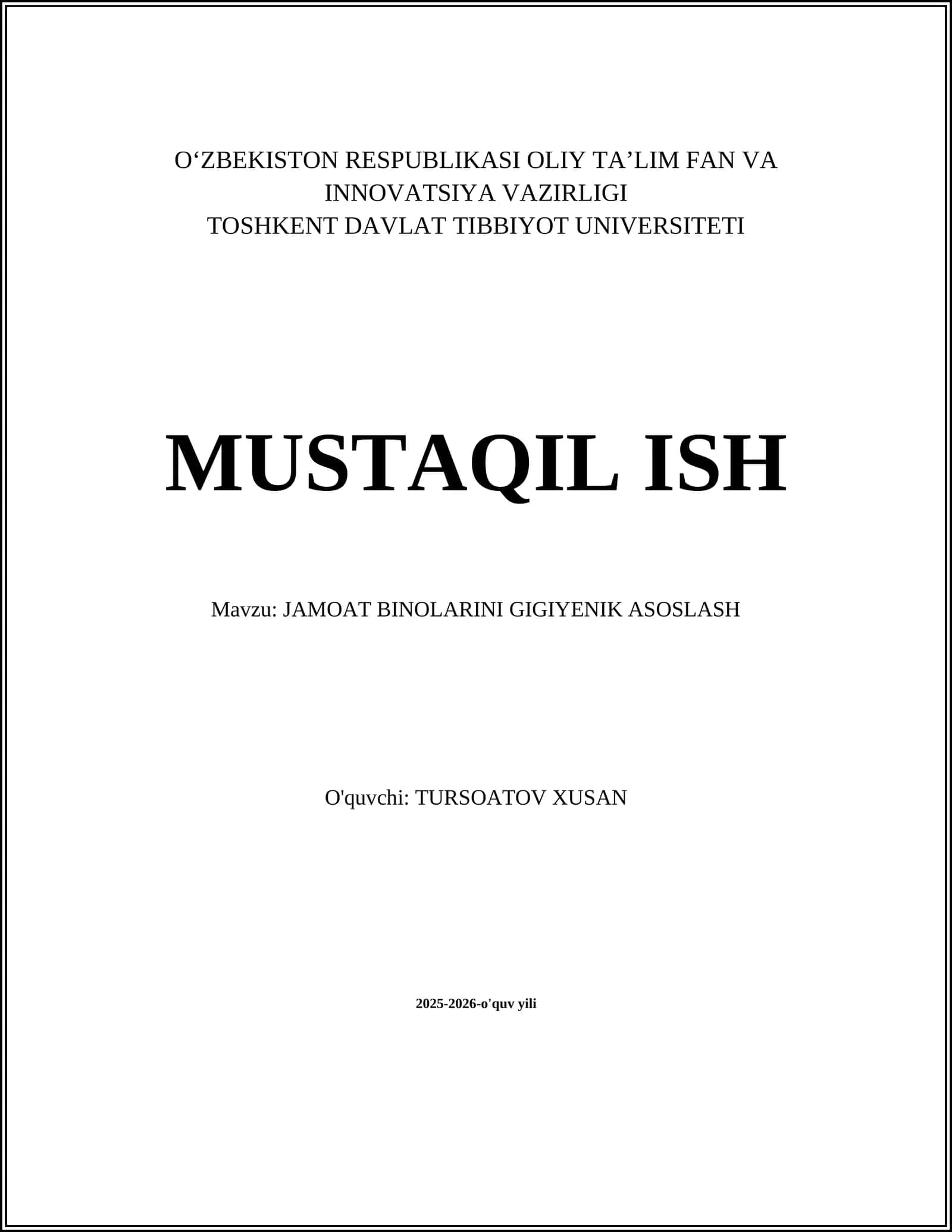 JAMOAT BINOLARINI GIGIYENIK ASOSLASH