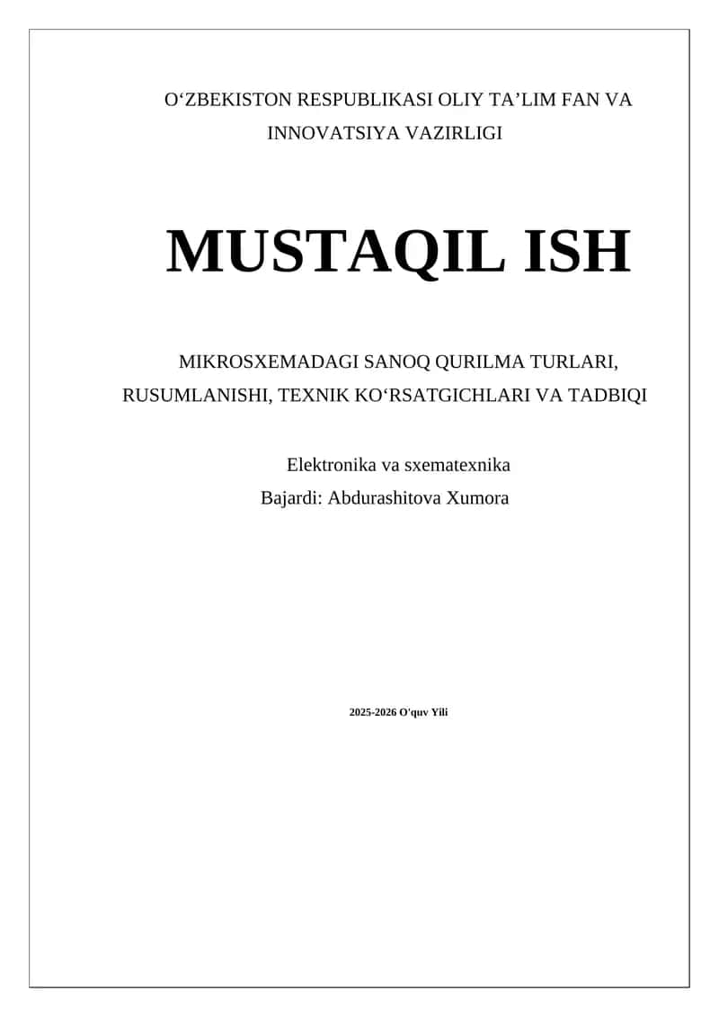Sanoq qurilmalari turlari, rusumlanishi, texnik koʻrsatgichlari va tadqiqi
