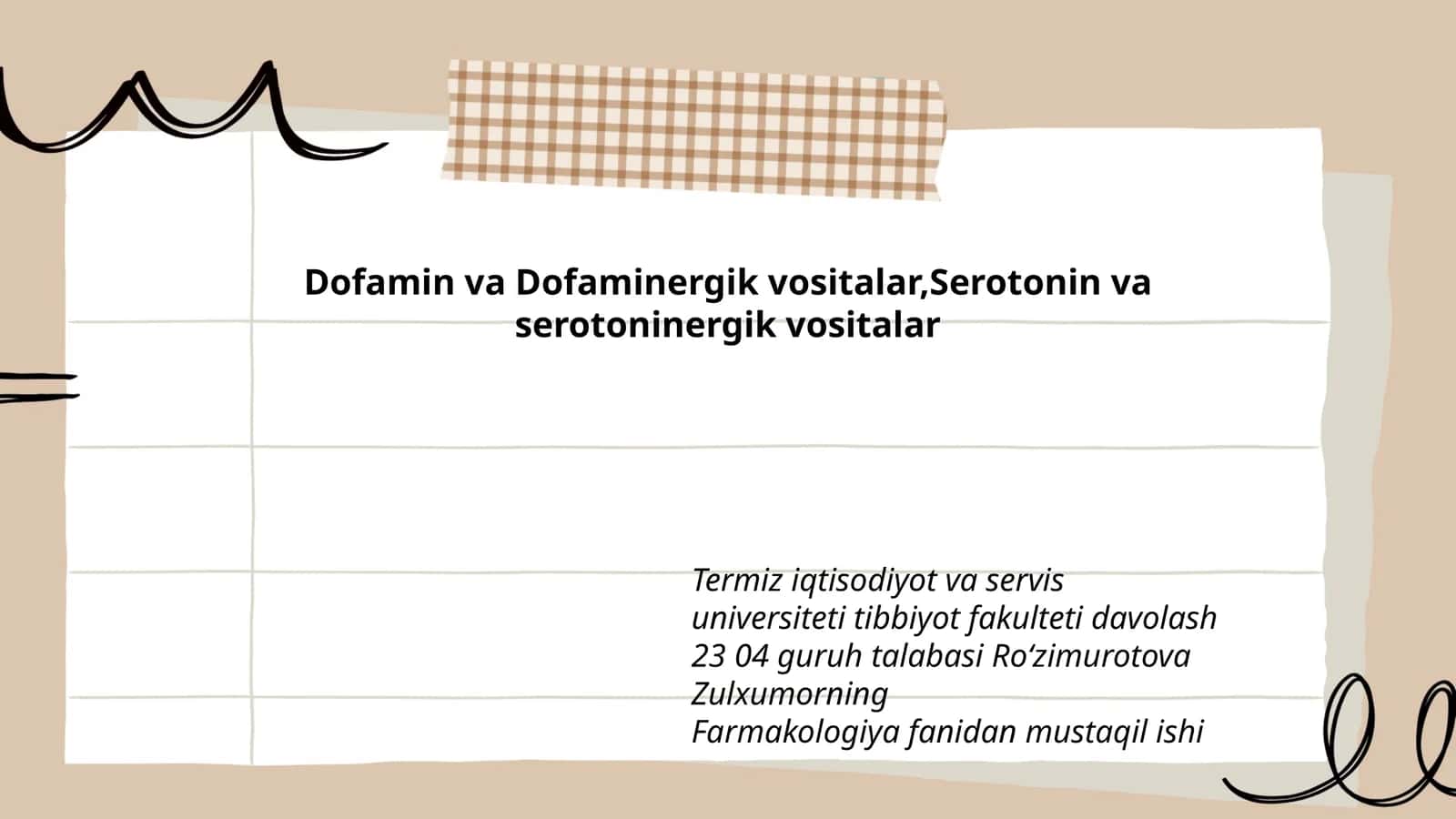 Farmakologiya fanidan mustaqil ishi
