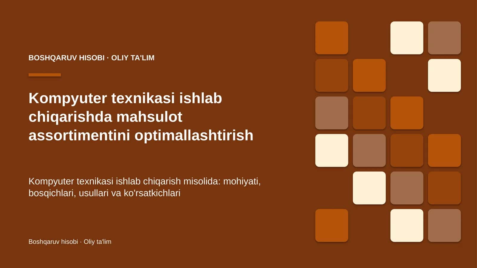 Kompyuter texnikasi ishlab chiqarishda mahsulot assortimentini optimallashtirish